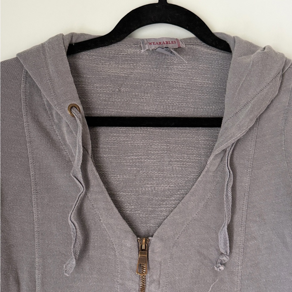 WEARABLES Gray Zip Hoodie Jacket Raw Hem Cotton Sweatshirt Size M - Picture 4 of 7